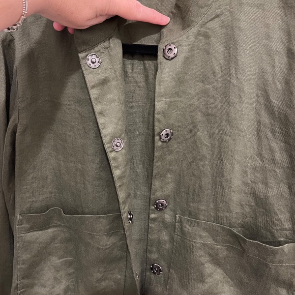 FRAME Army Olive Great Denim Tie Cuff Linen Utilitarian Pocket Jacket XS - Picture 7 of 11
